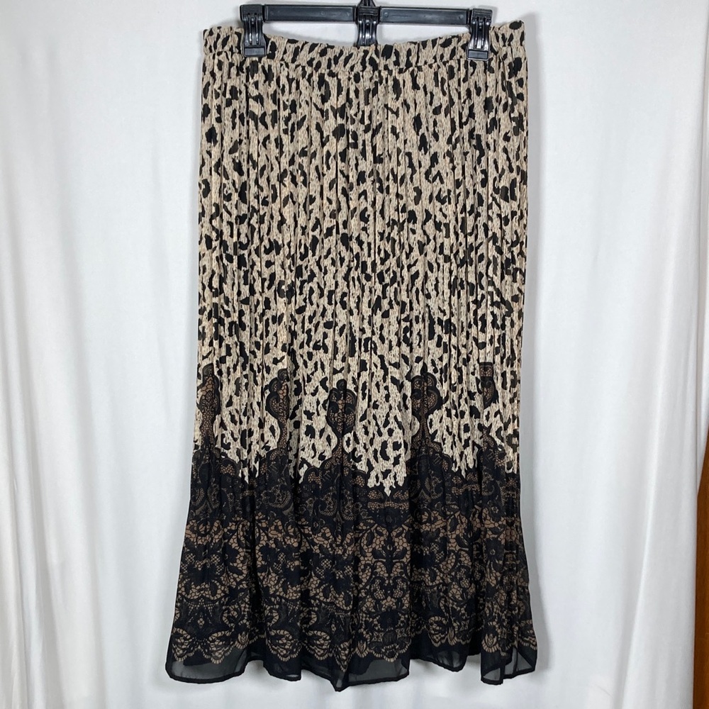 Christopher & Banks Animal Print Maxi Skirt Sheer Overlay with Lining Sz L - Picture 1 of 10